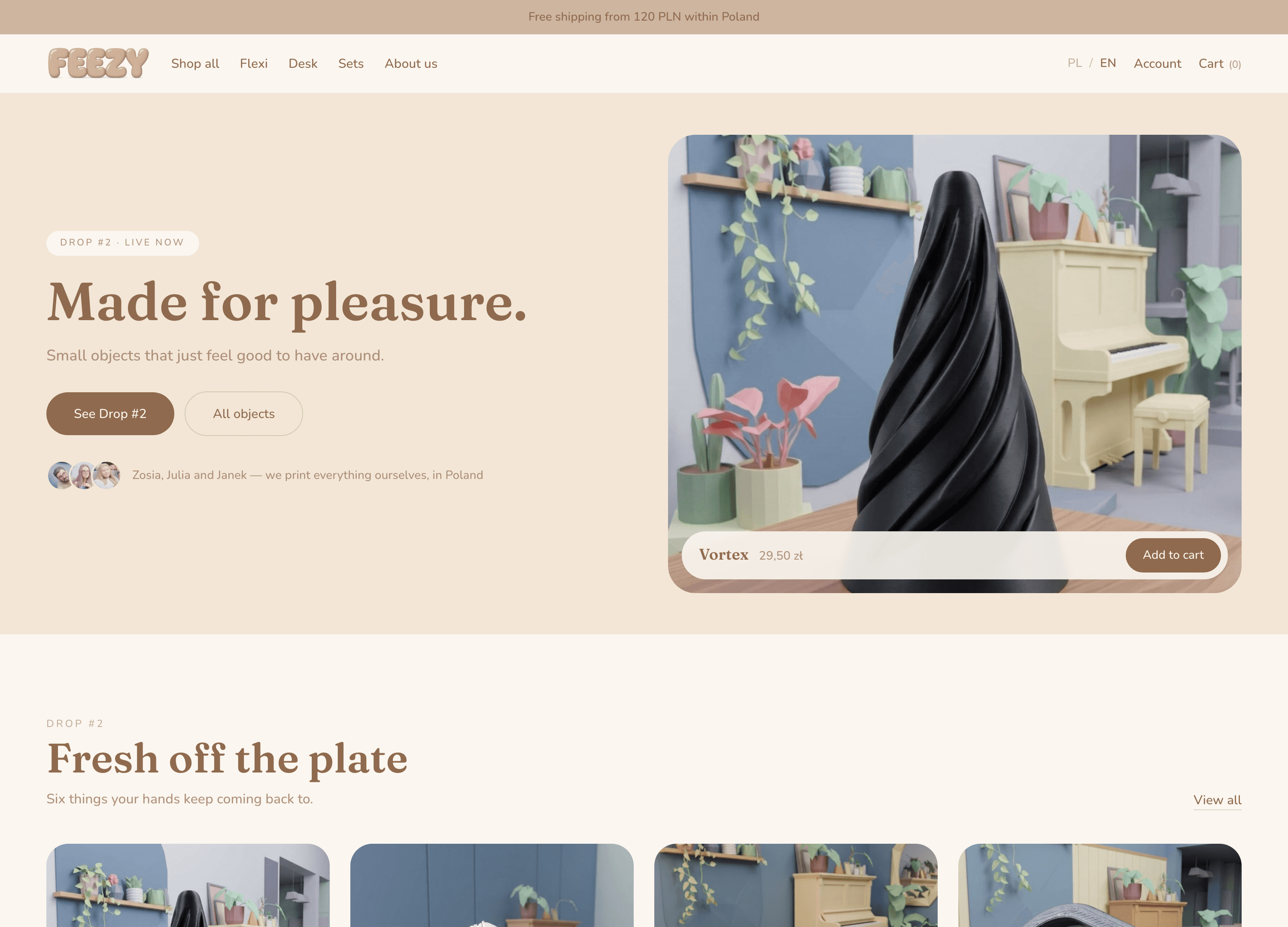 Feezy storefront home page — Medusa backend with a Next.js front end