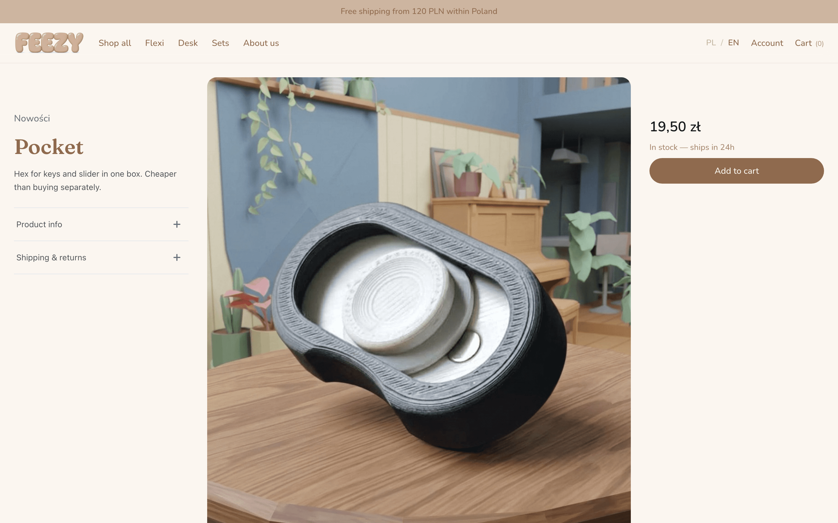 Feezy product page with price and add-to-cart